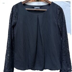 Ambiance Black Blouse with Lace Sleeves